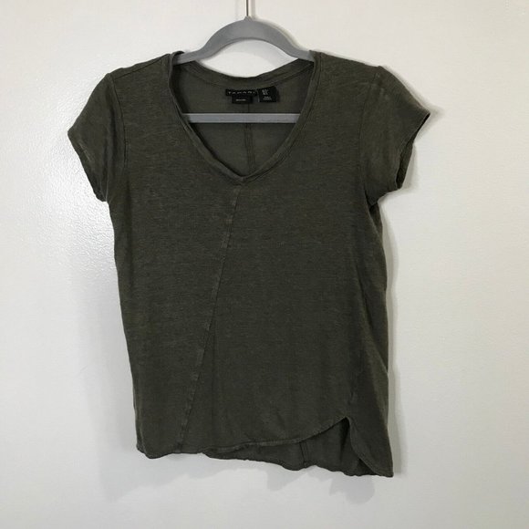 Tahari Tops - Tahari T-shirt 100% Linen Small Olive Green Asymmetrical V-Neck Knit Blouse